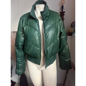 Green Faux Leather Puffercoat, winter coat